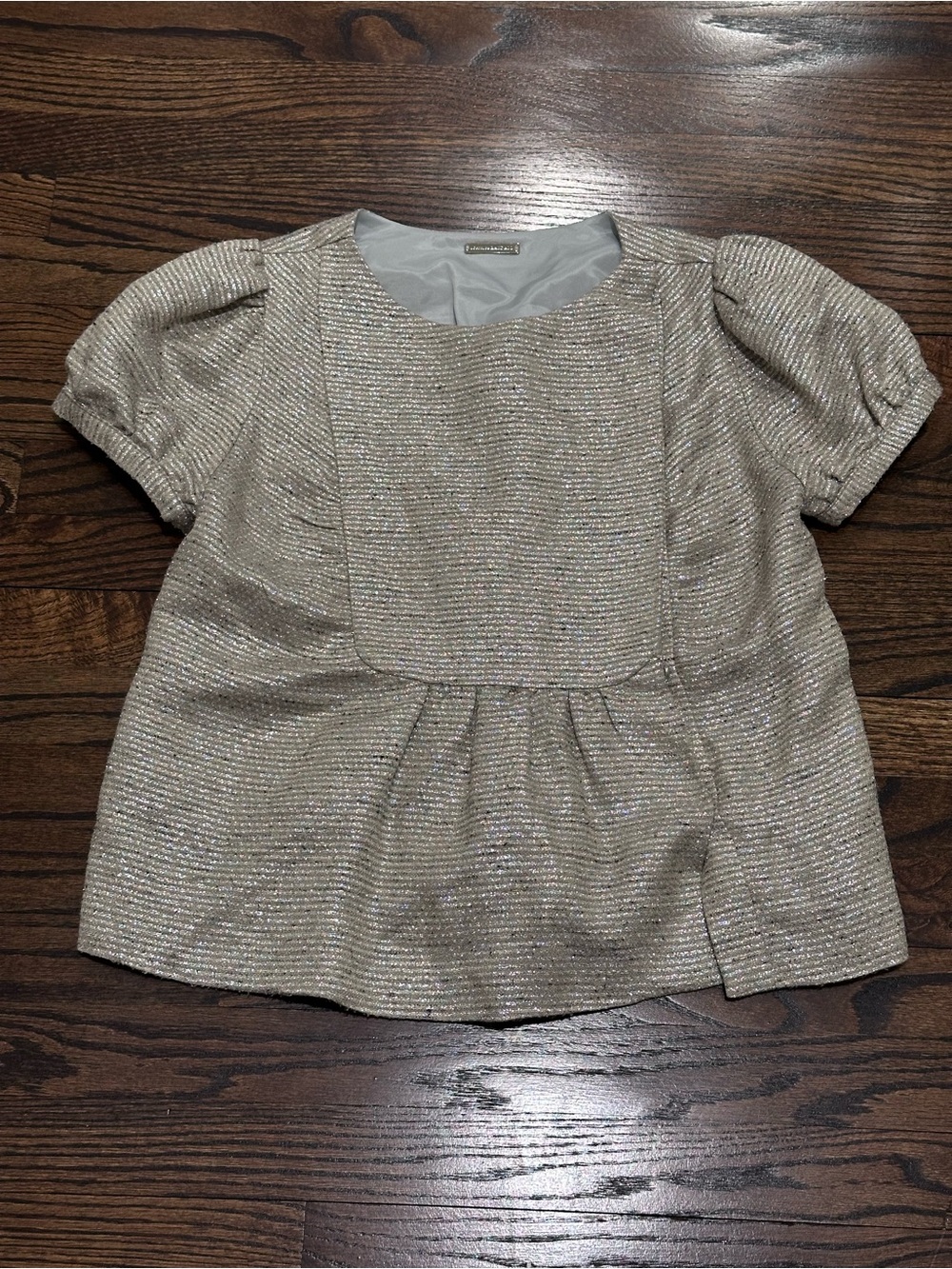 Loeffler Randall Shimmery Metallic Silver Short Sleeve Blouse